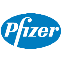 Pfizer branding displayed prominently on a modern office building, showcasing their corporate identity.