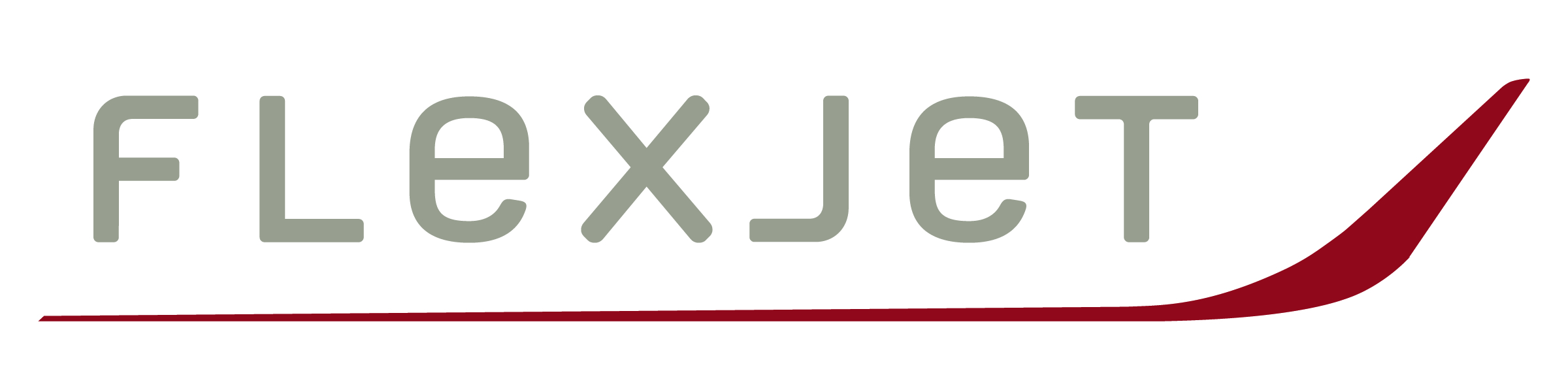 Flexjet logo featuring a sleek, modern design with a stylized jet silhouette, representing luxury aviation services.