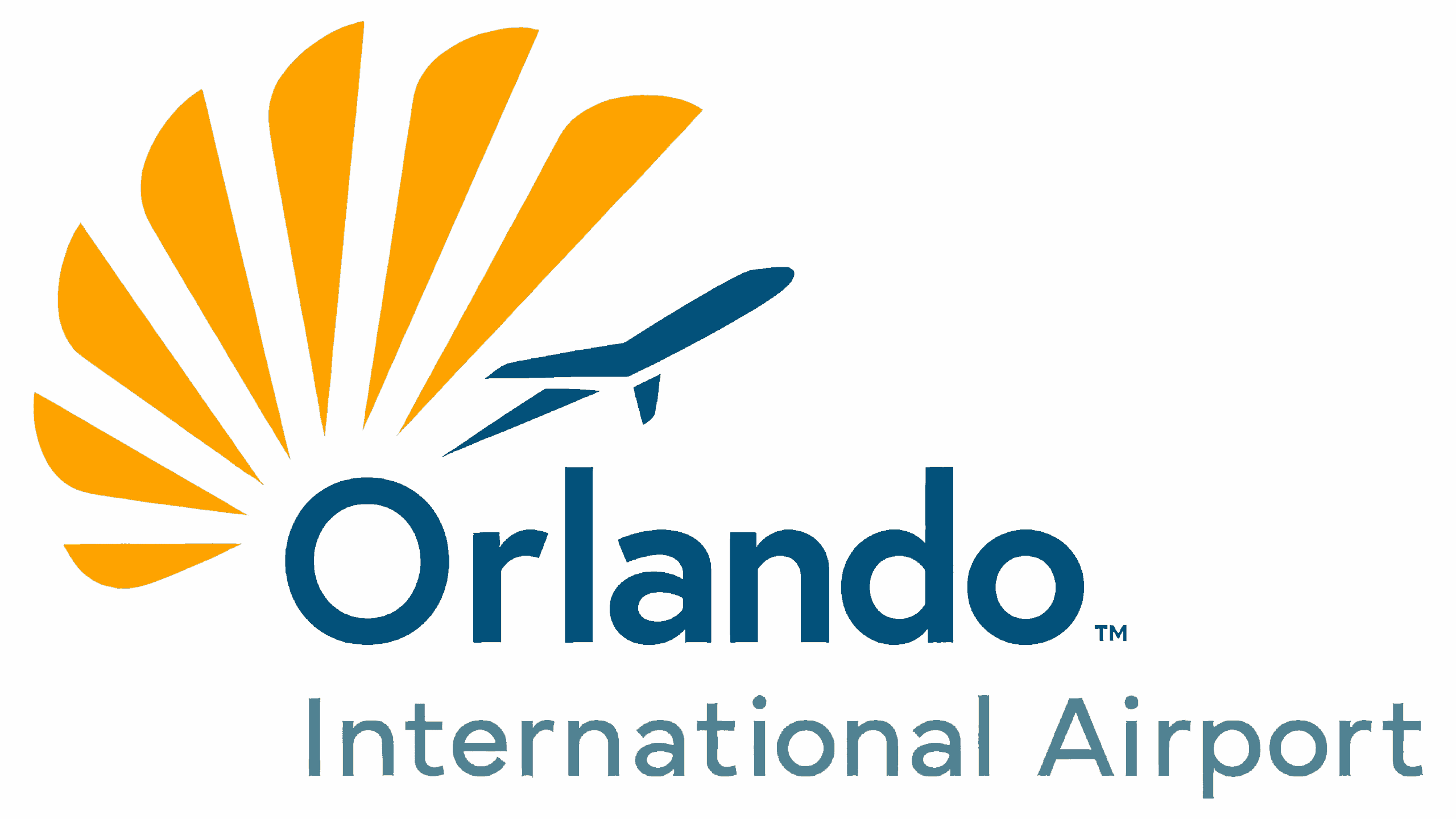 Orlando International Airport logo featuring a stylized sun and airplane, representing travel and tourism.